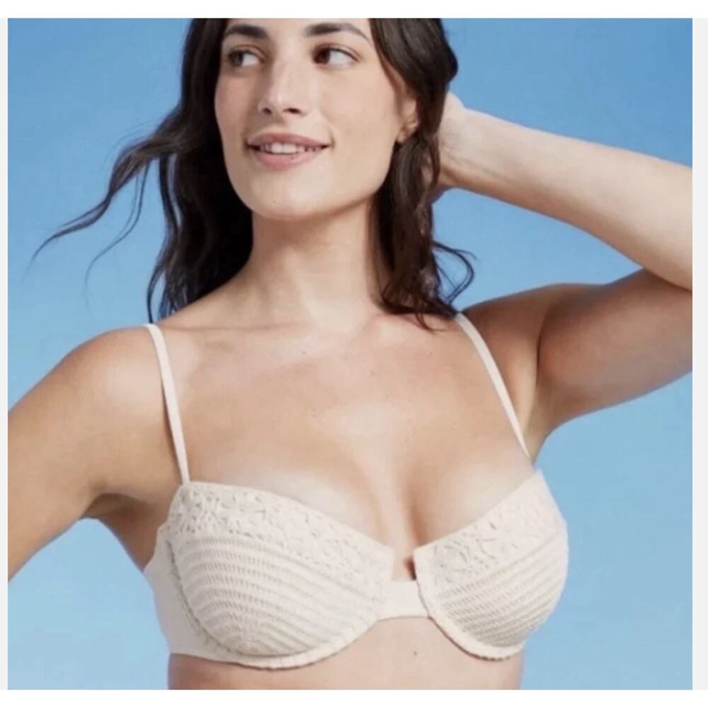 Crochet Underwire Bikini Top - Shade & Shore Off-White 36D NWT
